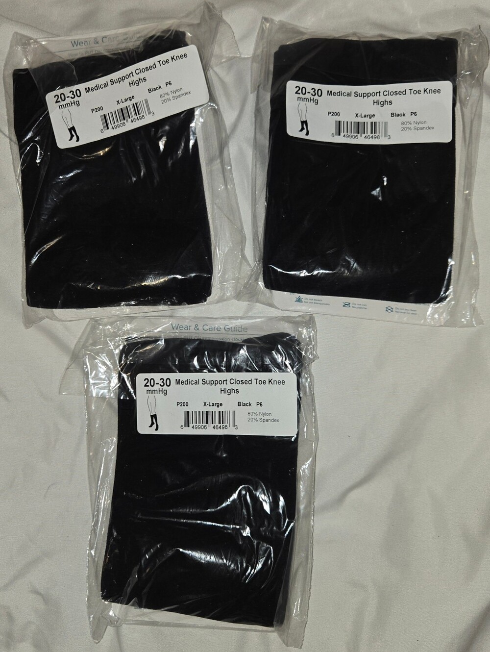 NIP Medical Support Closed Toe Knee Highs - Black (3 Pack) Sz XL